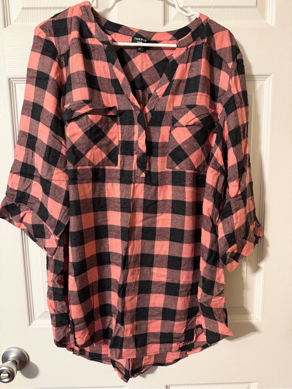 Torrid Coral Pink and Navy Buffalo Plaid Harper Tunic 2x